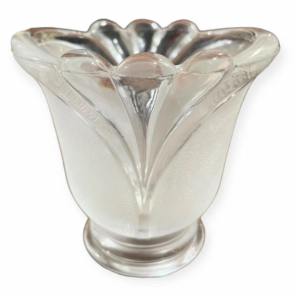 Indonesian Crystal Clear Frosted Tulip Fan Design Votive Candle Holder Vintage